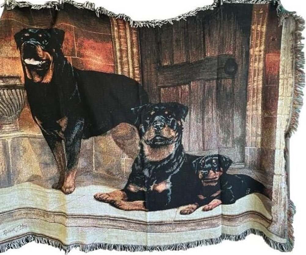 Robert T May Rottweiler Woven Tapestry Throw Family Dog Art 72x48